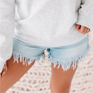 KanCan Light Blue Denim Frayed Hem Women Shorts